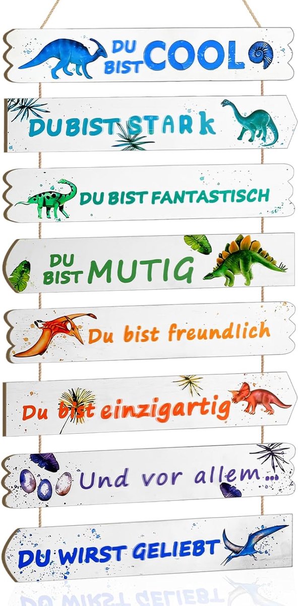 Houten bord met dinosaurus, decoratief bord met dinosaurussets, met motiverende citaten, ideaal voor de decoratie van kinderkamers en kinderbedjes