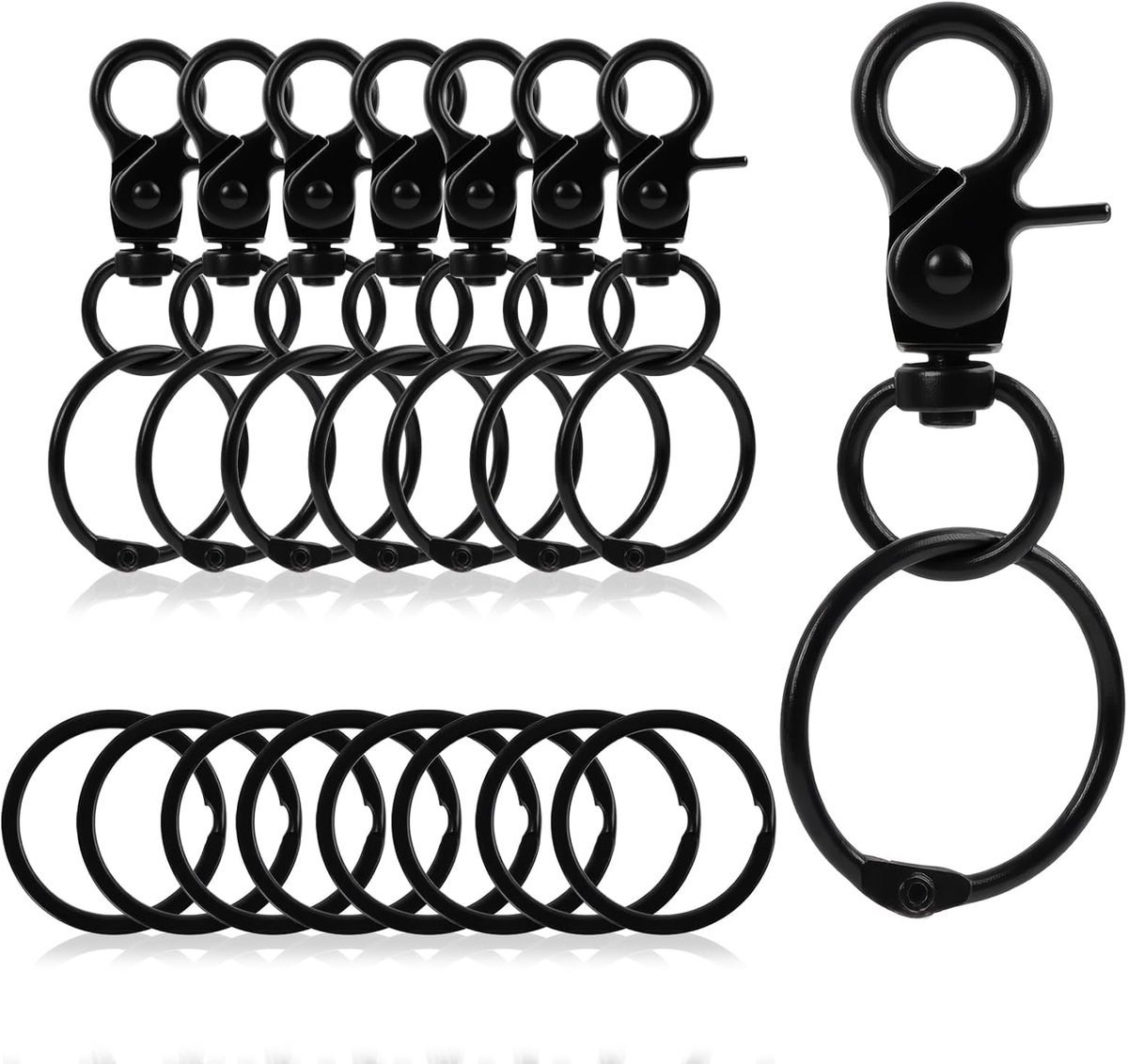 8 stuks 360 graden draaibare karabijnhaak metalen beschilderde karabijnhaak voor hondenriem sleutelhangers rugzak knikbeveiliging zwart