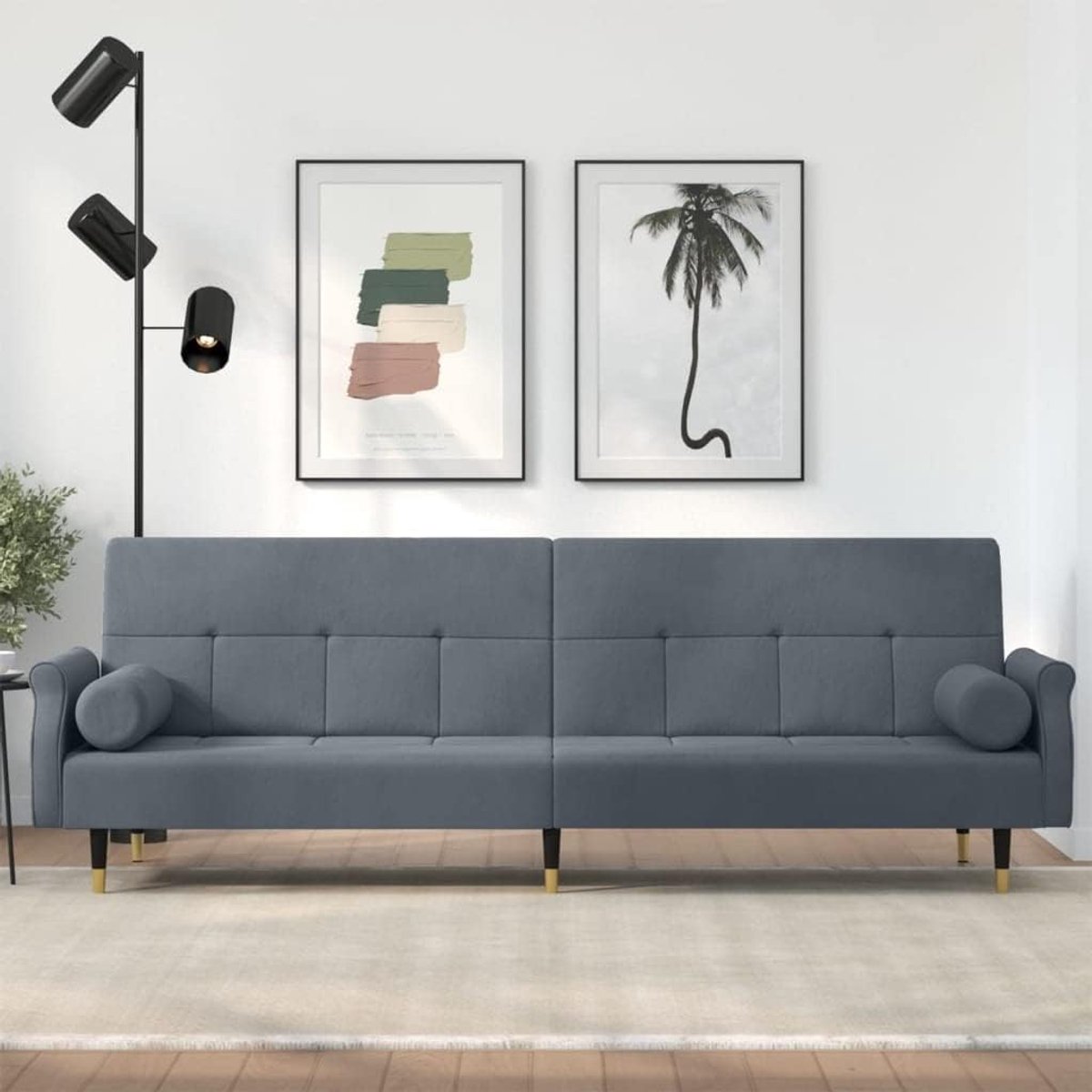 Woonkamerbank, stoel, slaapbank met kussen, donkergrijs, fluweel, voor woonkamer, logeerkamer, kantoor