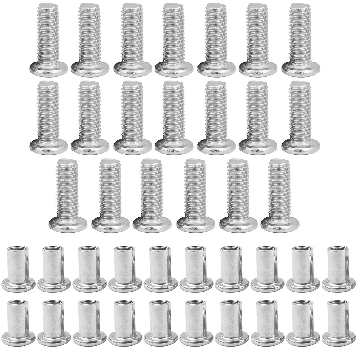 20 stuks platte kopschroeven, M4 x 6 mm lange zeskantmoeren met ronde kophuls, platte zeskantmoeren voor het verbinden van meubels, bankbinding met lederdecor