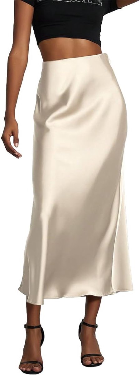 rok voor dames, satijnen rok, hoge taille, elastisch, satijnen jurk, strakke rok, effen, rok, casual, chic, elegant, avondjurk