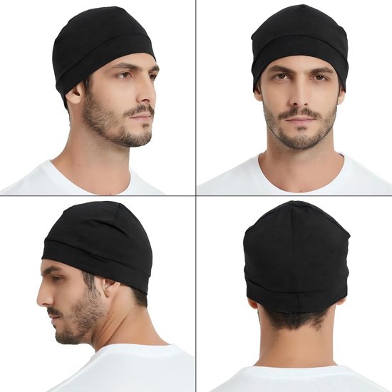 Unisex fietsmuts, sneldrogende binnenmuts, 2-pack lichtgewicht en ademende slaapmutsen, helmvoering - zwart. van Unisex. — afbeelding 3