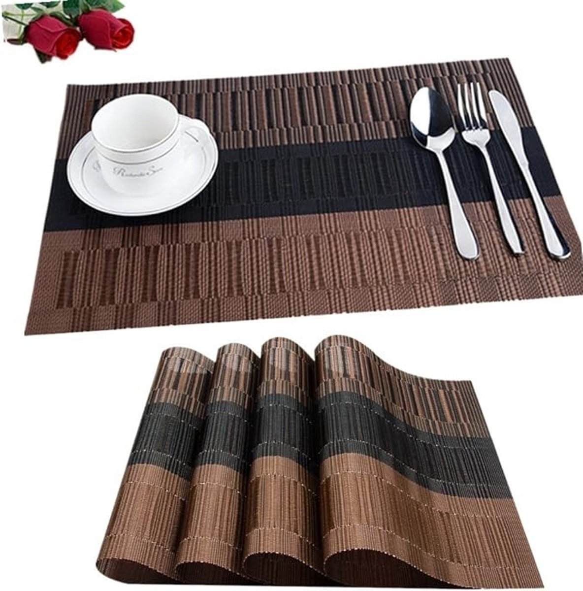Livatto Set van 6 Placemats 30x45 cm Antislip Afwasbaar PVC Hittebestendig Bruin