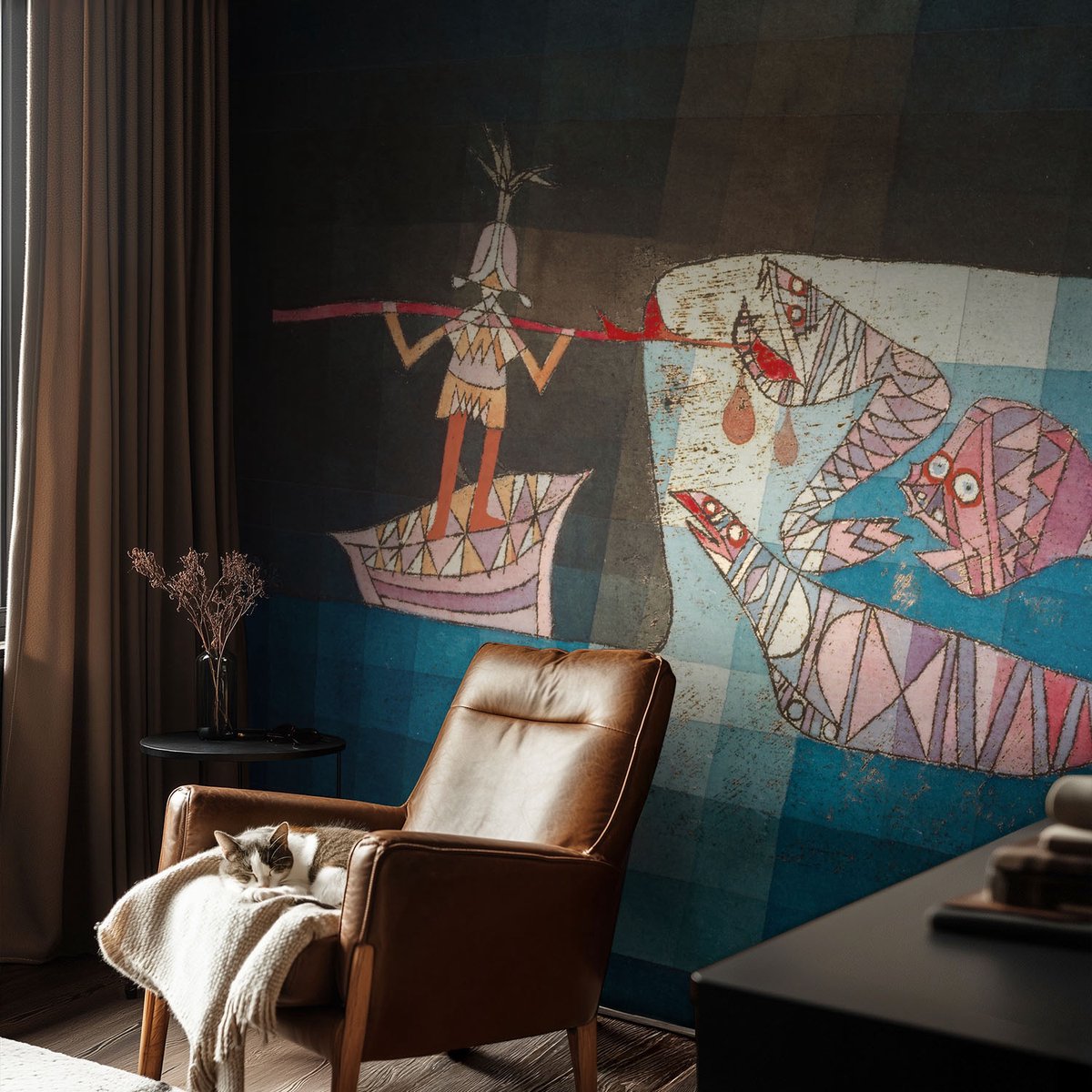 Coloray Vliesbehang - Zwart Snellijm Behang - 250x104 cm - Visser-Jager Fotobehang Vlies - Hal behang Deel - Muurschildering - Woonkamer behang