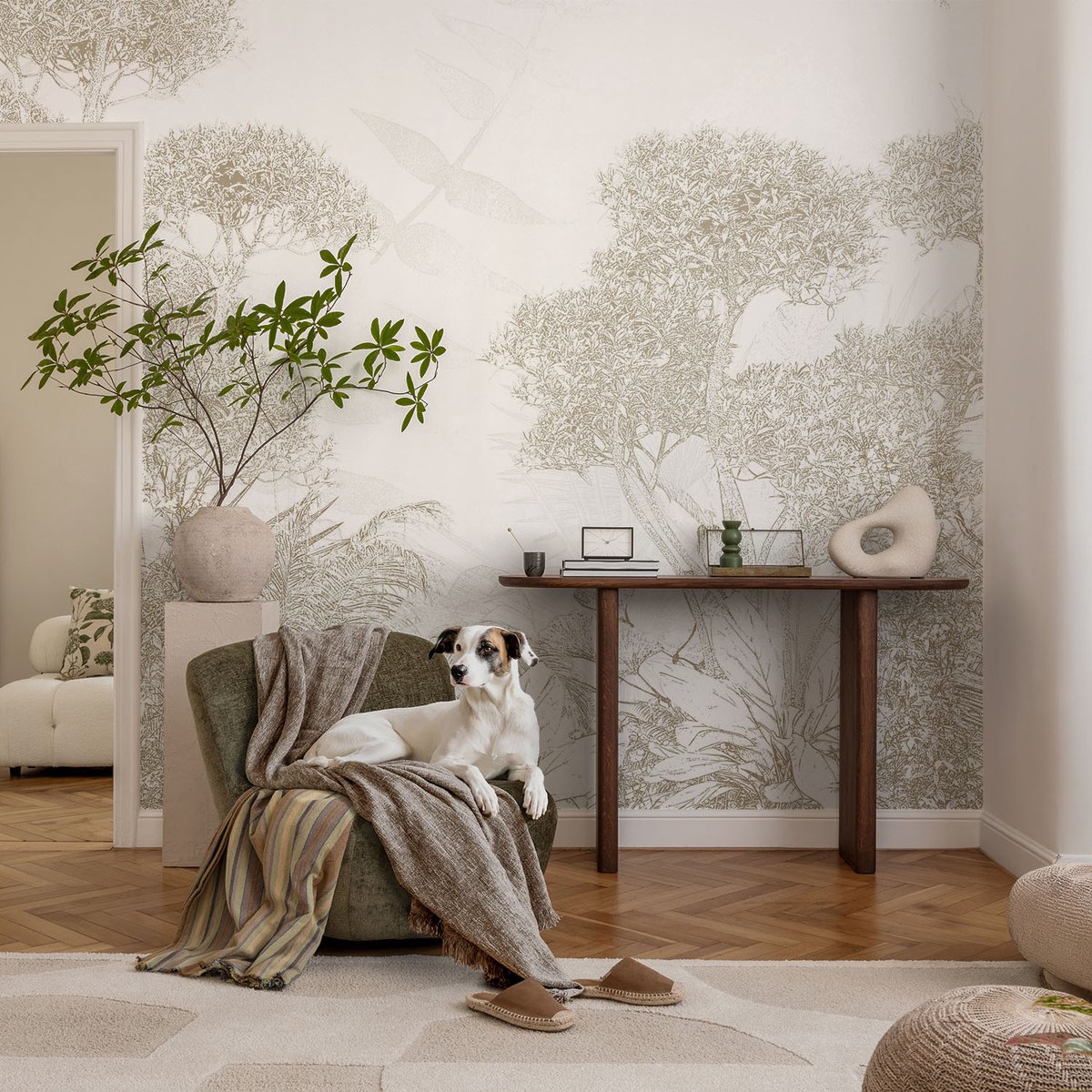 Coloray Vliesbehang - Wit Snellijm Behang - 104x70 cm - Tropische Vegetatie Fotobehang Vlies - Woonkamer behang Bloemen En Planten - Muurschildering - Woonkamer behang