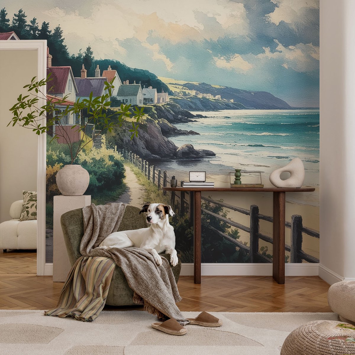 Coloray Vliesbehang - Groente Snellijm Behang - 104x70 cm - Klifhuizen Fotobehang Vlies - Woonkamer behang Landschappen - Muurschildering - Hal behang