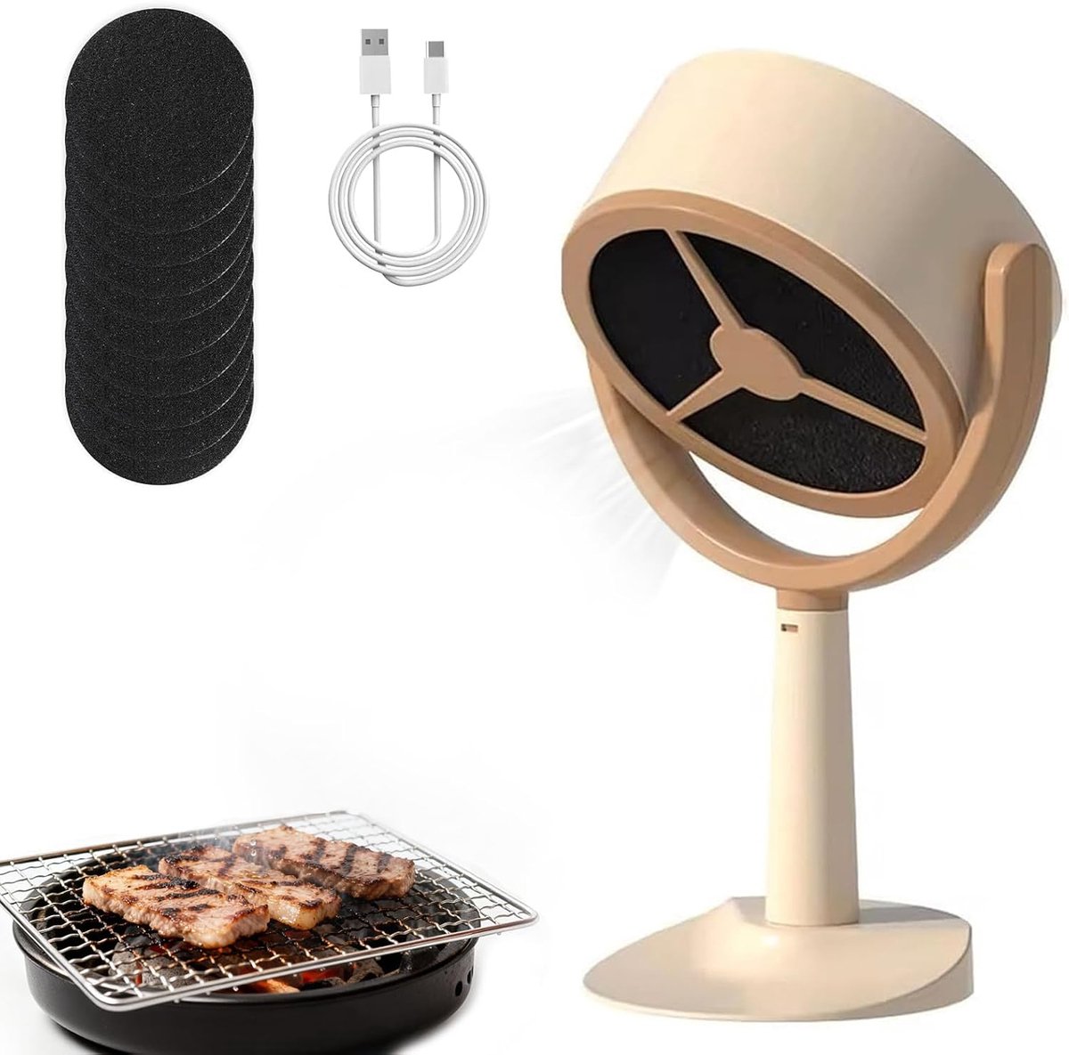 Afzuigkap, tafel-afzuigkap, mini-afzuigkap met 10 verwisselbare filtersponzen, mobiele keukenafvoer, geluidsarm, voor camping, barbecue, caravans