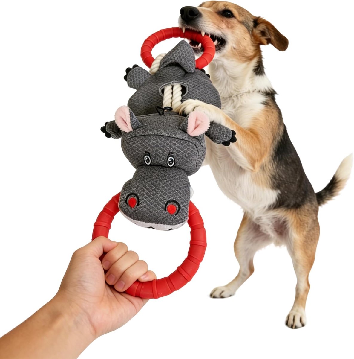 Tug of War hondenspeelgoed - rubber en katoenen touw speelgoed voor honden, grote dubbele ring hondensleepspeelgoed, interactief hondenspeelgoed voor agressieve kauwers, kauwspeelgoed voor honden, ook