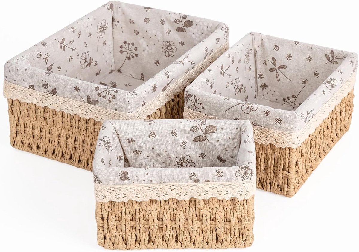 Set van 3 gevlochten opbergmanden, decoratieve manden voor thuis, kantoor, badkamer en slaapkamer in boho-stijl