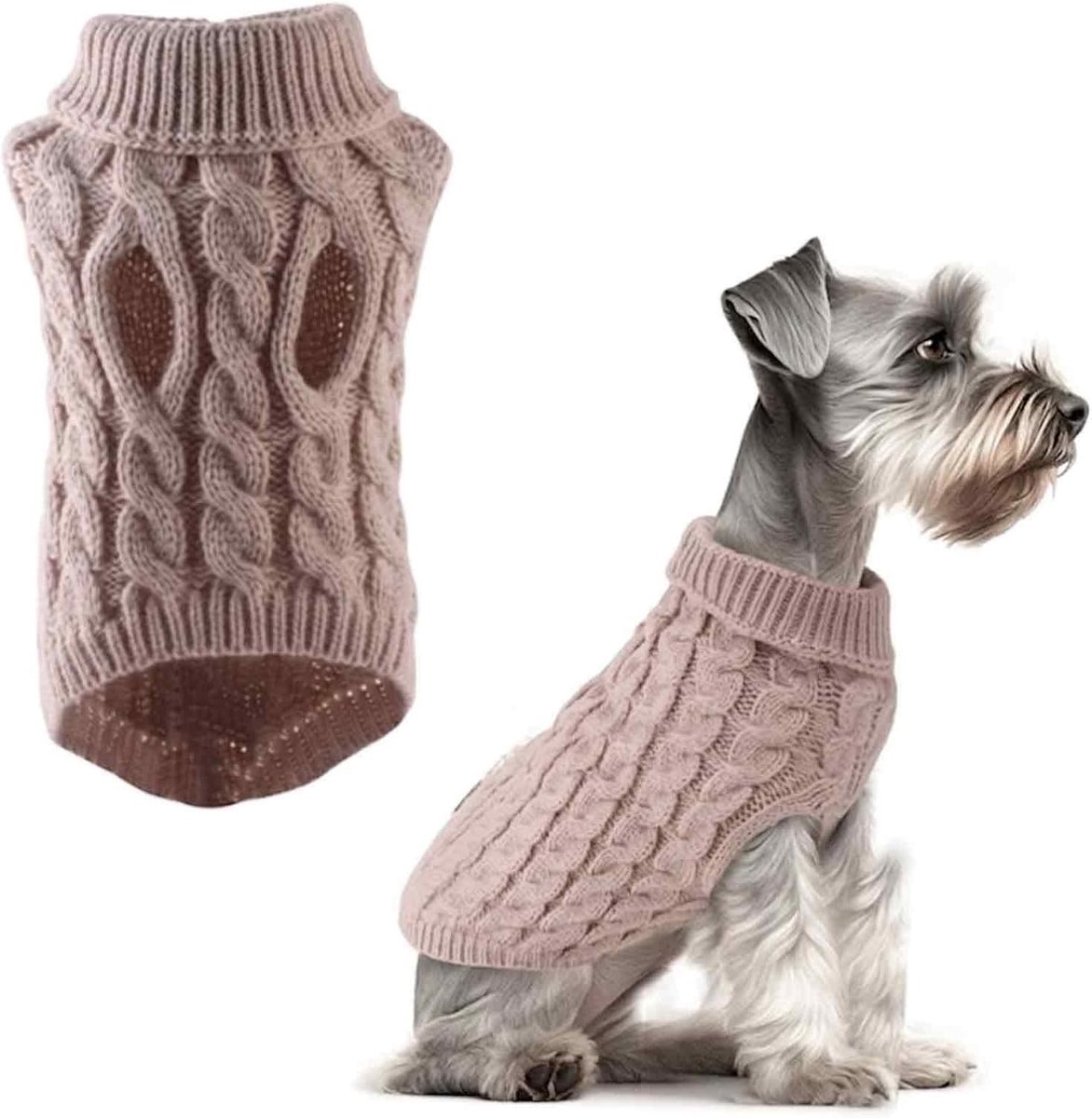 Hondentrui voor kleine honden en katten, warme gebreide trui voor winter en herfst, zachte hondentrui voor puppy's, chihuahua en teckel, kaki, maat M (rug 31 cm, borst 30 cm)