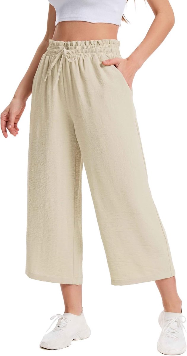 3/4 Culotte Lichte Zomerbroek met Zakken Ademende Capribroek voor Dames