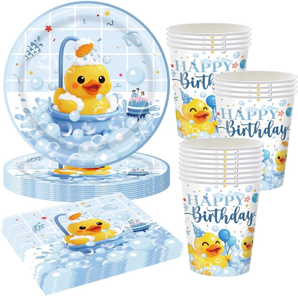 eend verjaardagsfeest, gele eend, verjaardagsfeestborden, klein eendenpapier, servies, herbruikbaar, 52 stuks voor feest, kinderfeest, decoraties