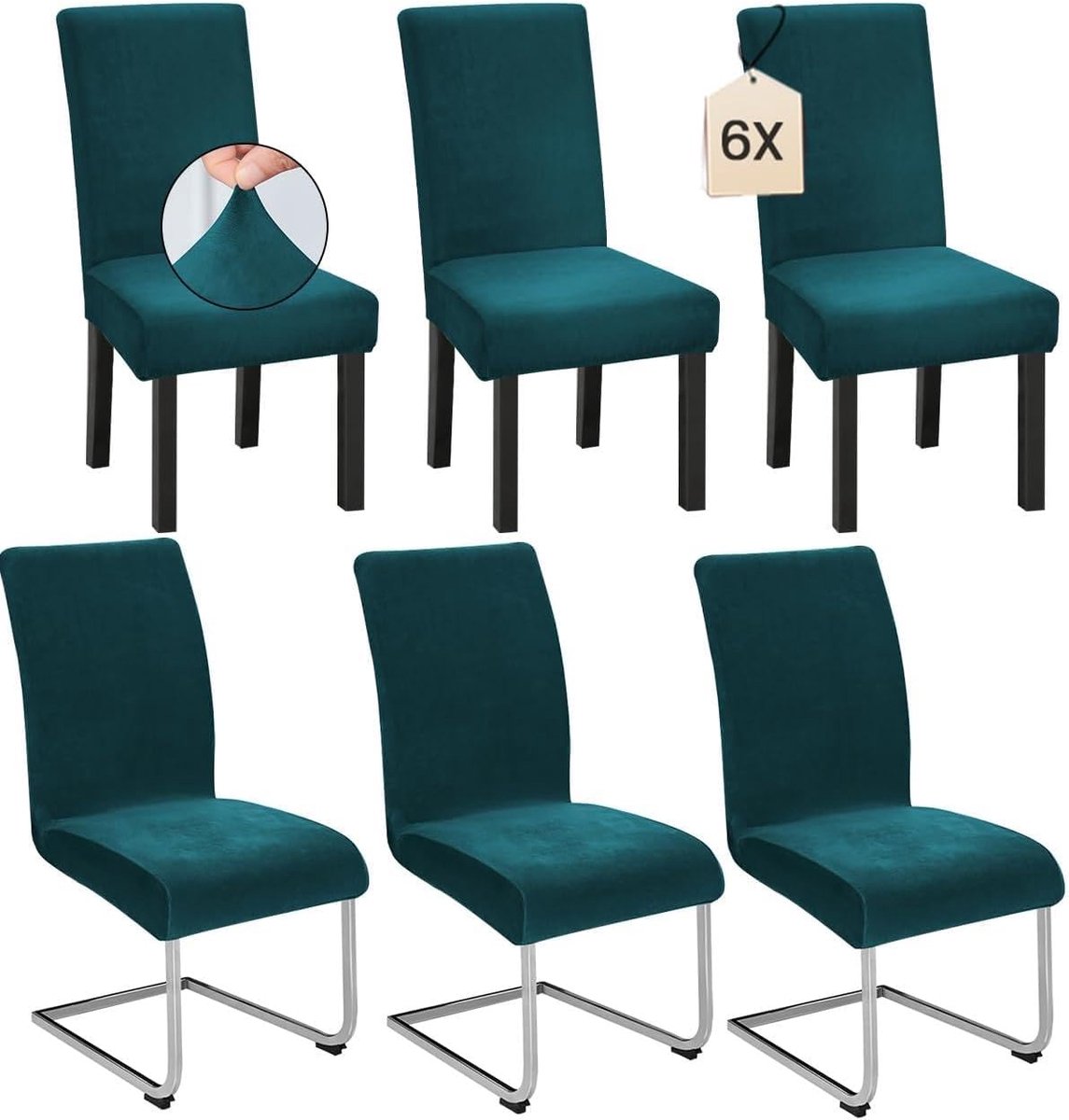 Set van 6 stoelhoezen voor schommelstoel, stretch fluwelen stoelhoes van fluweel, elastisch en wasbaar, voor eetkamerstoelen, hotel en banket