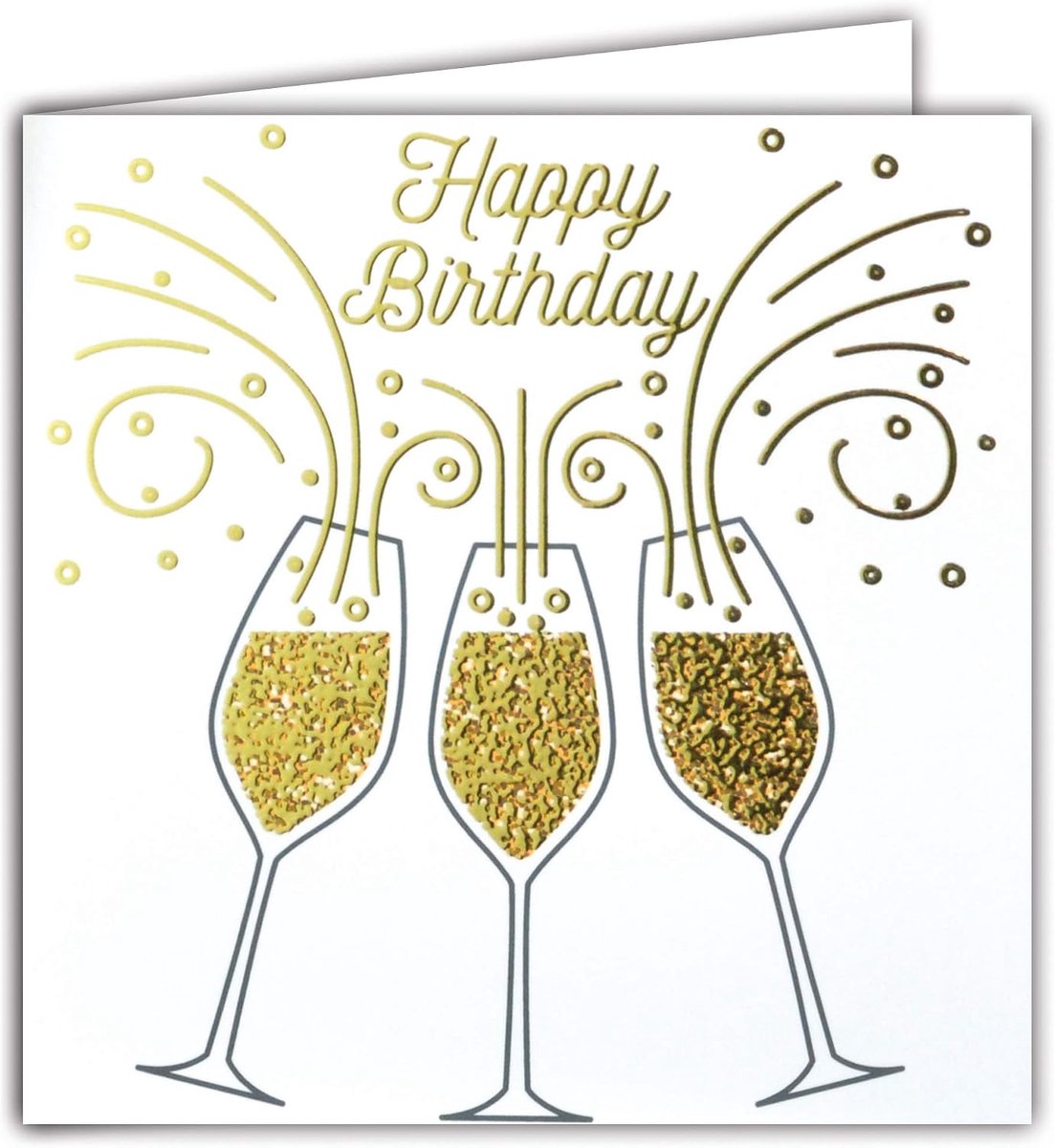 vierkant, goudkleurig, Happy Birthday, geluk, verjaardag, champagnefluiten, wijn, petillant blazen, party