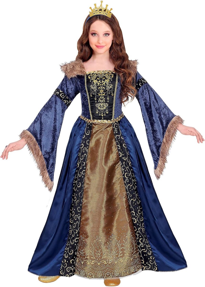 Queenjurk (jurk met crinoline onderrok, kroon) - (158 cm / 11-13 jaar)