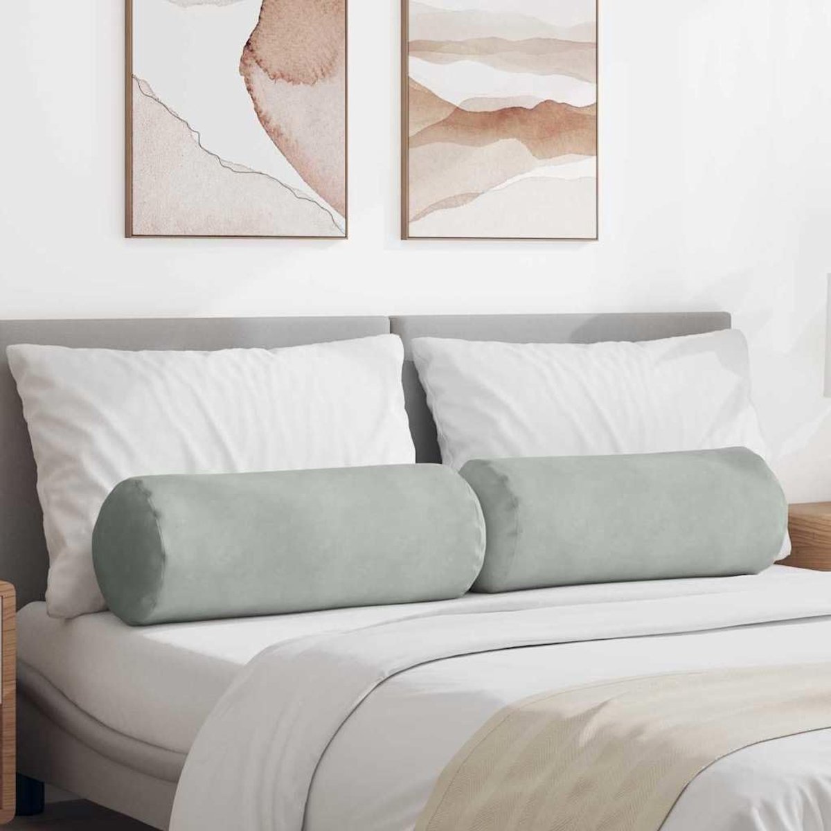 2 stuks, lichtgrijs, diameter 25 x 70 cm, corduroy, vulkussen, sierkussen voor bank, bed, woonkamer, slaapkamer