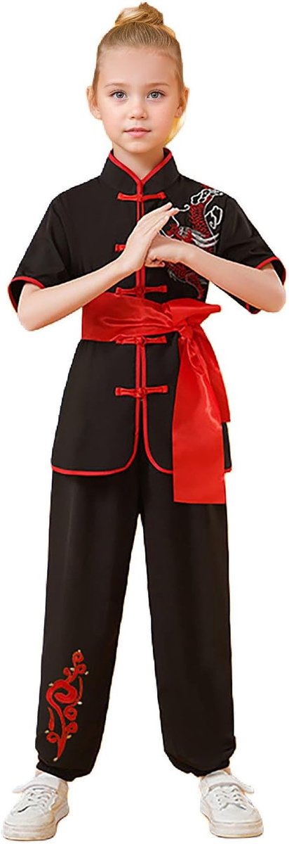 Uniseks trainingspak voor kinderen, overhemd met korte mouwen en Wushu broek, satijnen pak, kunstkledingsets