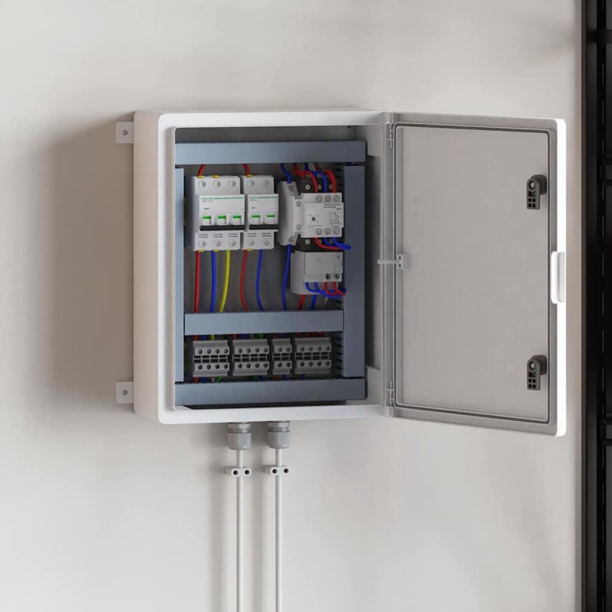 Besturingskast van ABS-kunststof, 47 x 24 x 50 cm, robuuste wandverdeler voor binnen en buiten, weerbestendige elektrische kast, grijs