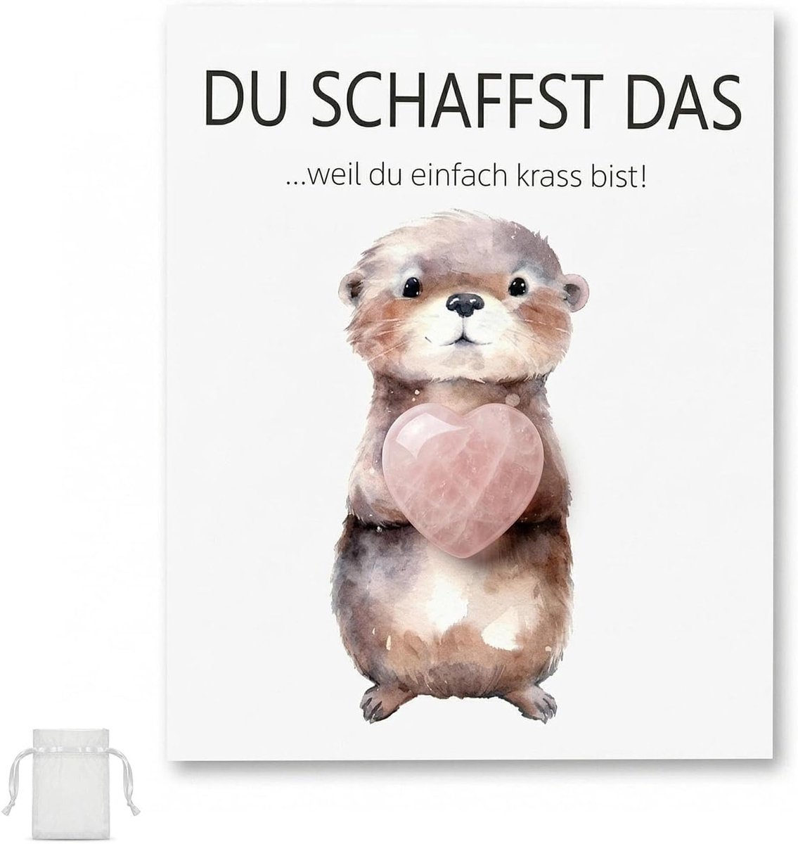 Set van 2 moeder-cadeaus met otter, Du Schaffst The Card met hart en organzazakje, geluksbrenger examen, opvrolijking cadeau voor kinderen, vrienden, collega's, geluksbrenger kinderen