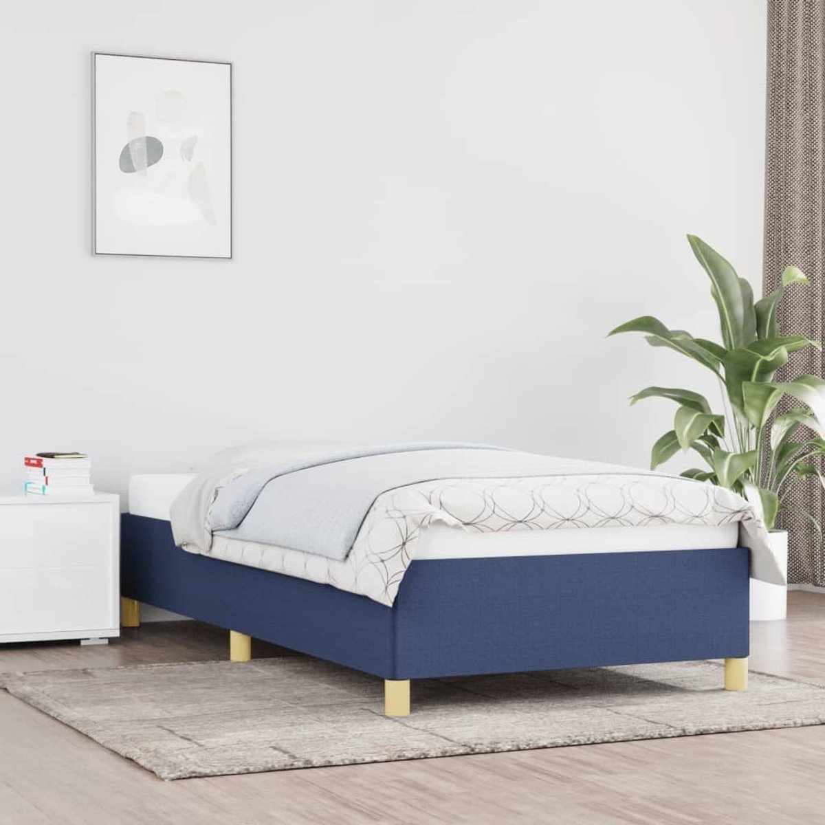 zonder matras 100x200 cm stof blauw stevig lattenbodem onderstel slaapkamer meubel eenvoudig monteren