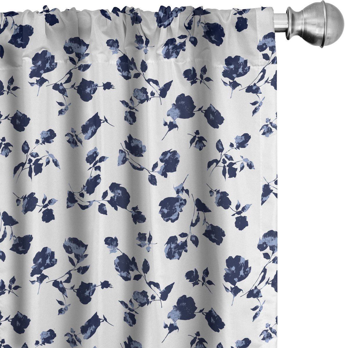 ABAKUHAUS Bloemen Raamgordijnen, Charming Bloemen-Grafiek, Lichtgewicht decoratieve 2-delige set met roedezak, 2 stuks 75 cm B x 245 cm L, Donkerblauw Lichtblauw