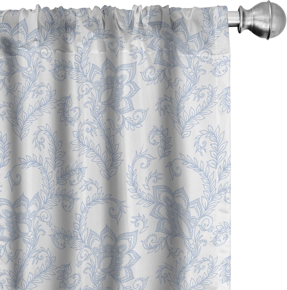 ABAKUHAUS Henna Raamgordijnen, Bloemenpatroon Blad Stengel, Lichtgewicht decoratieve 2-delige set met roedezak, 2 stuks 75 cm B x 245 cm L, Lichtblauw wit