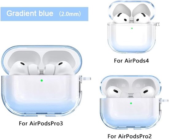 Beschermhoes voor AirPods Pro 3, led zichtbaar aan de voorkant, met sleutelhanger en reinigingsset, karabijnhaak-sleutelhanger, beschermhoes van TPU, compatibel met AirPods Pro 3. (blauw) — afbeelding 5