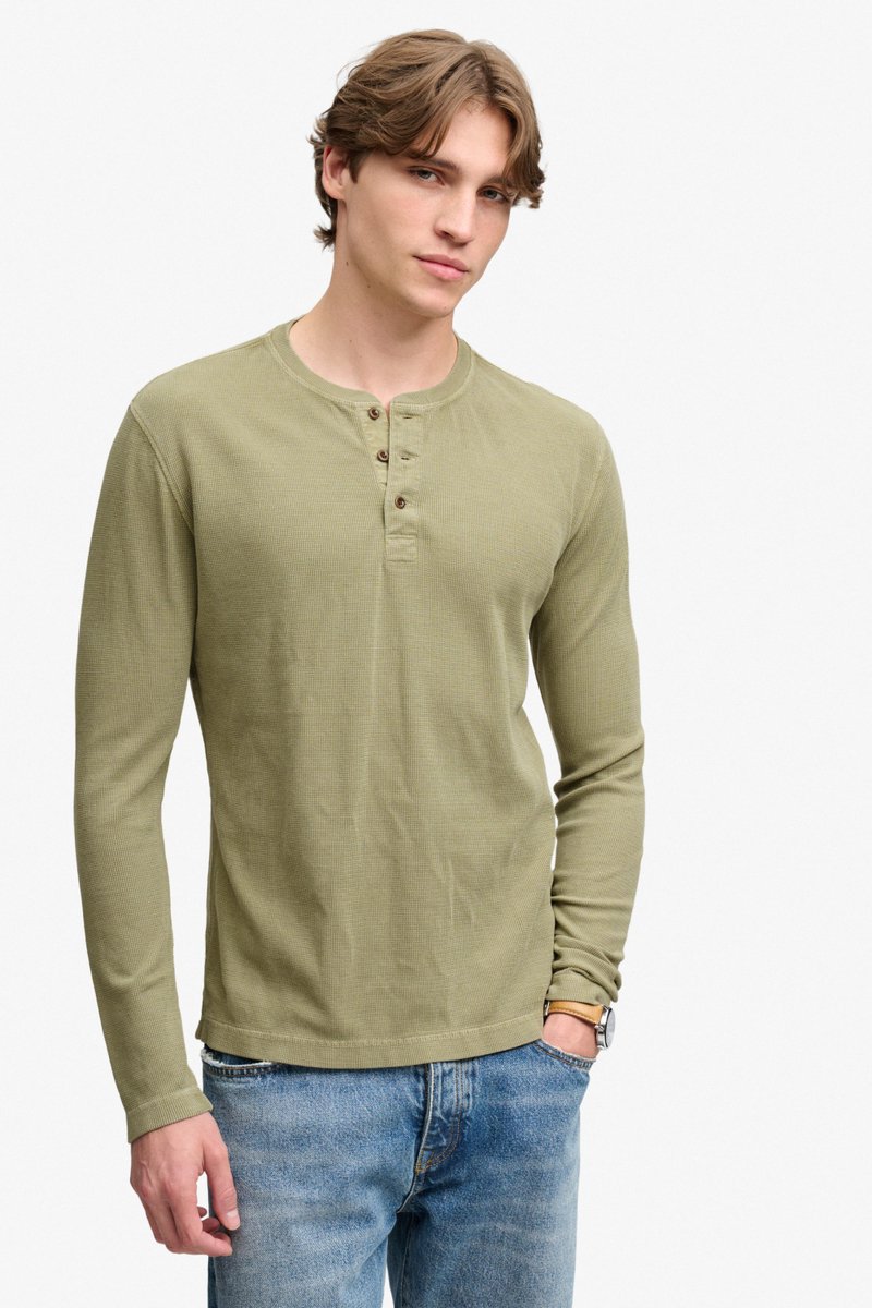 Superdry T-shirt Waffle Long Sleeve Henley Top M6010975a 1kh Light Mannen Groen