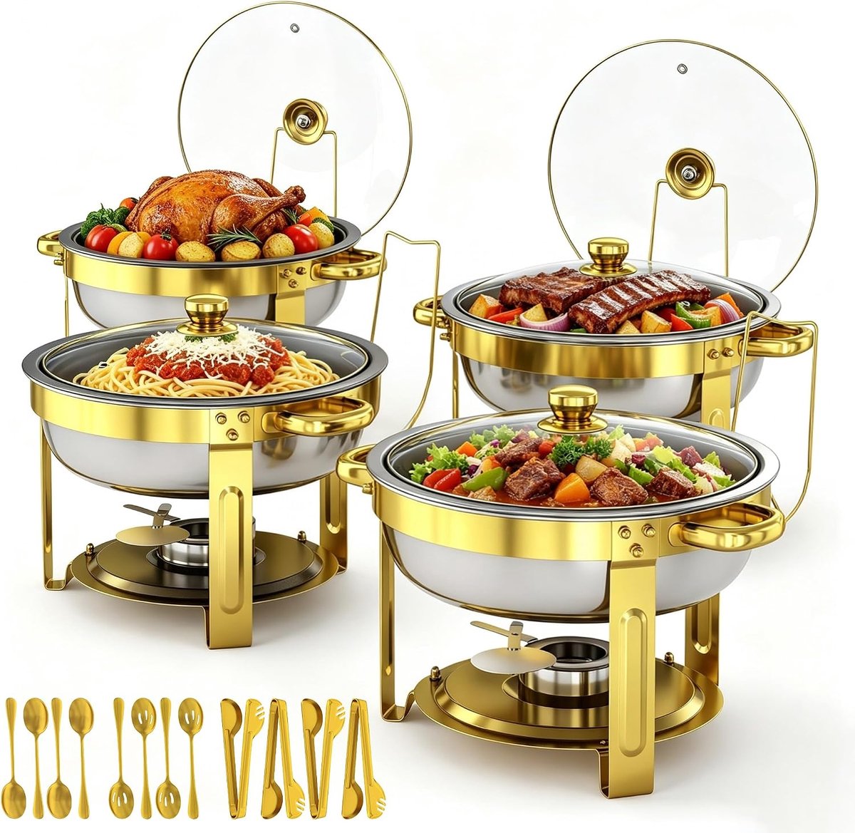4 Ronde Chafing Dishes 6QT Grote Capaciteit voor Buffet