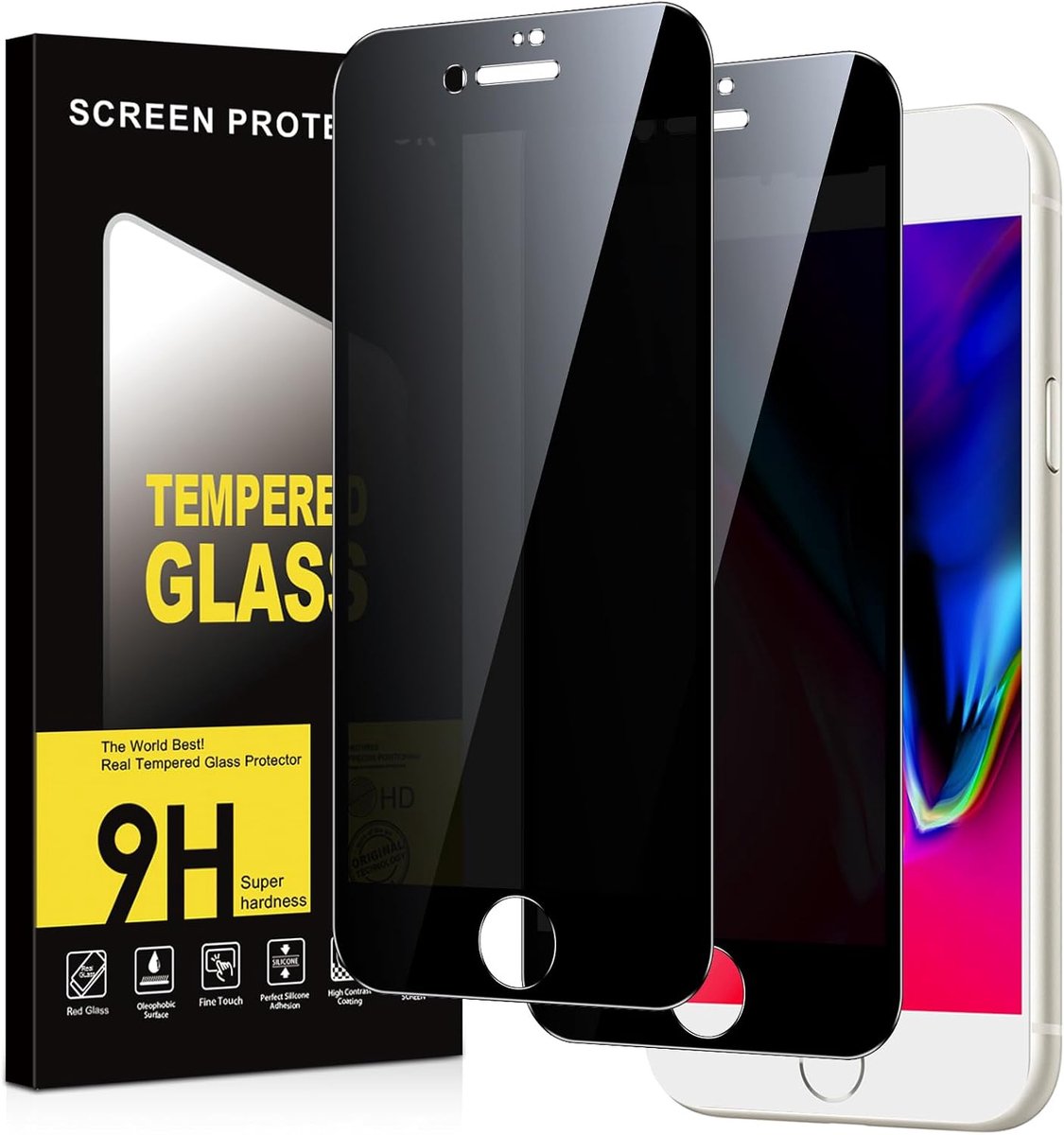 Screen Protector voor iPhone 8 Plus / iPhone 7 Plus gehard glas, hardheid 9H, anti-spy displaybescherming, krasbestendig, luchtbelvrij, anti-spion, veiligheidsglas, 2 stuks