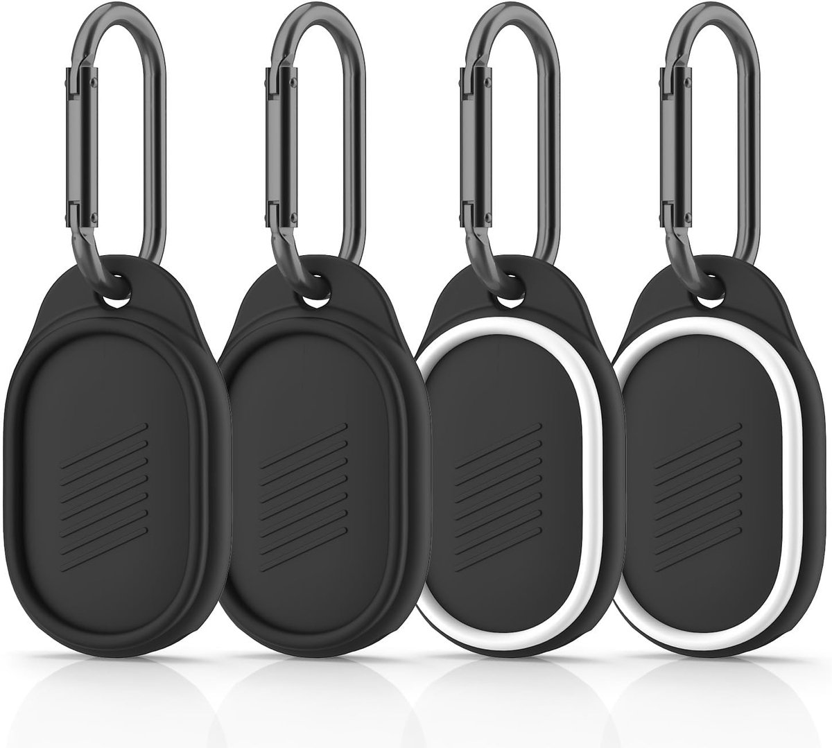 beschermhoes, compatibel met Xiaomi Tag, set van 4 met 4 beschermhoezen en 4 sleutelhangers, stootvaste krasbestendige bescherming voor Xiaomi Tracker (zwart + zwart + wit + wit)