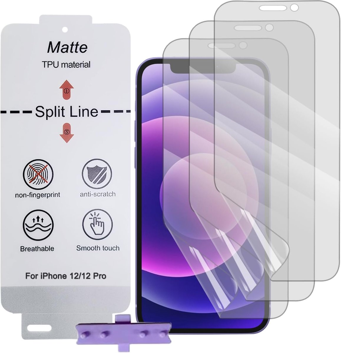 Schermprotector Matte voor iphone 12/12 Pro, 3-pack Antireflecterende TPU Hydrogelfolie voor Telefoon, Matte Screenprotector, Anti-vingerafdruk (Geen gehard glas)