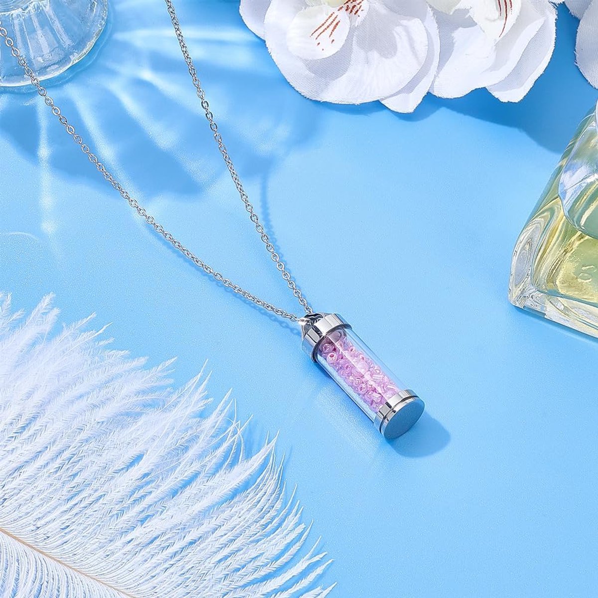 304 Roestvrij Staal Urn Kettingen 60cm/23.6Inch Graveren Zilveren As Ketting Clear Kolom Glas Crematie Ketting Medaillon Hanger Kettingen voor Keepsake Memorial Sieraden Geschenken
