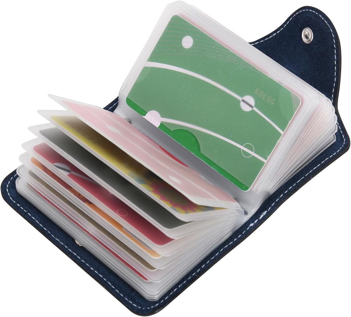 Zachte Lederen Compacte Portemonnee ID Bank Card Case Purse 20 Verdikking Duurzame Plastic Insert Mouwen, N-blauw, Eén maat, Modern