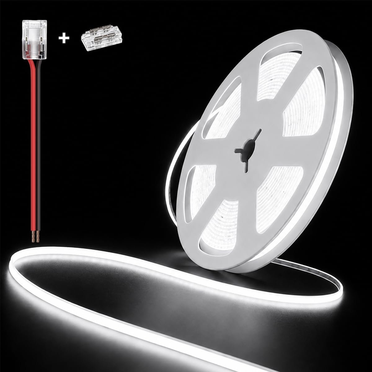 Ledstrip, COB, koud wit, 6000 K, 5 m, 400 leds/m, CRI90+, dimbaar, zelfklevend, lichtgevend