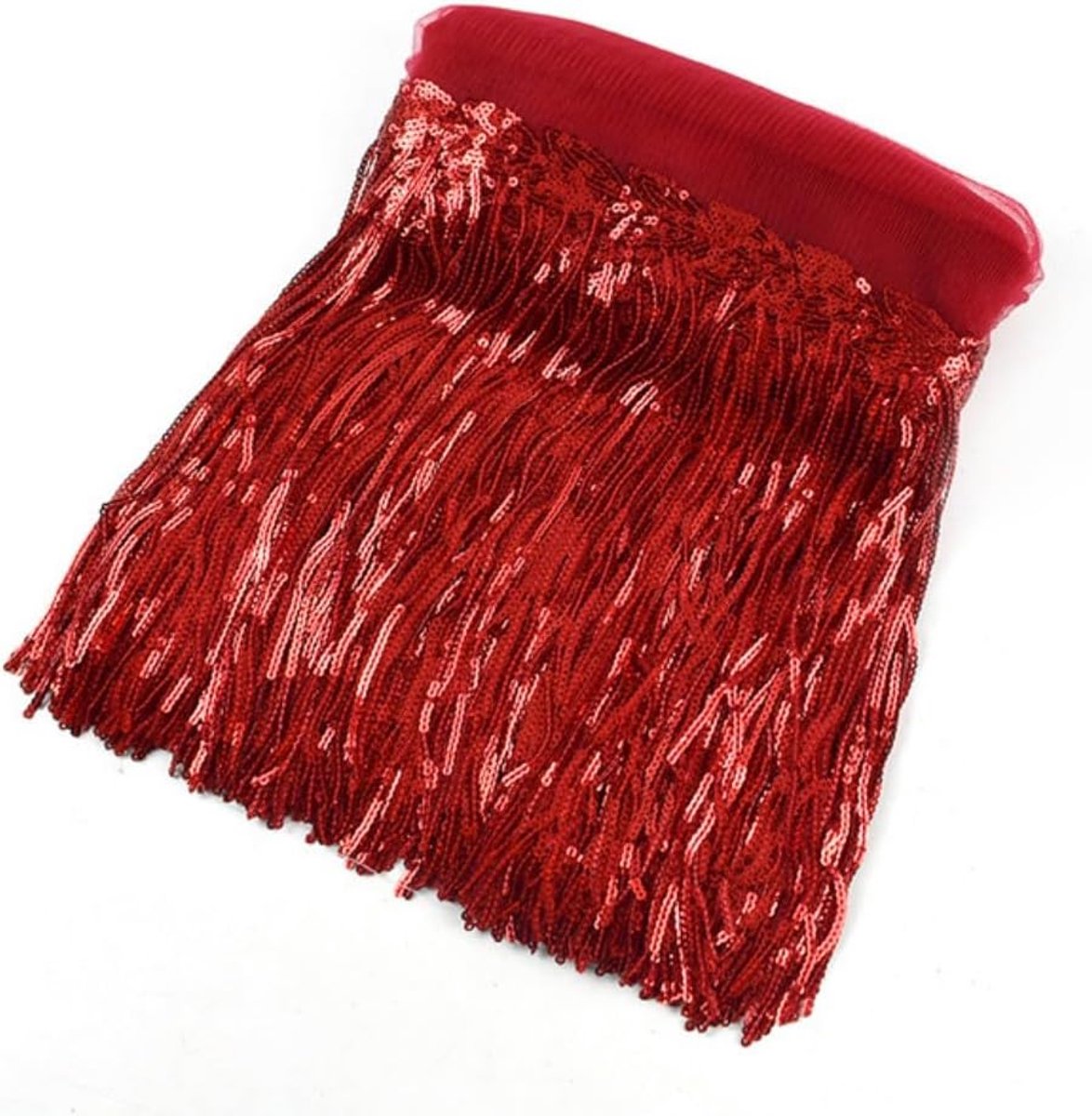 9,14 m Pailletten Fransenborte 20 cm Breedte Pailletten Kwast Fransen Trim Fransenband Kwastbezet Fransenbezet Decoratief Lint Naaibeslag Naaigerei voor DIY Handwerk Kleding Kostuums Rood