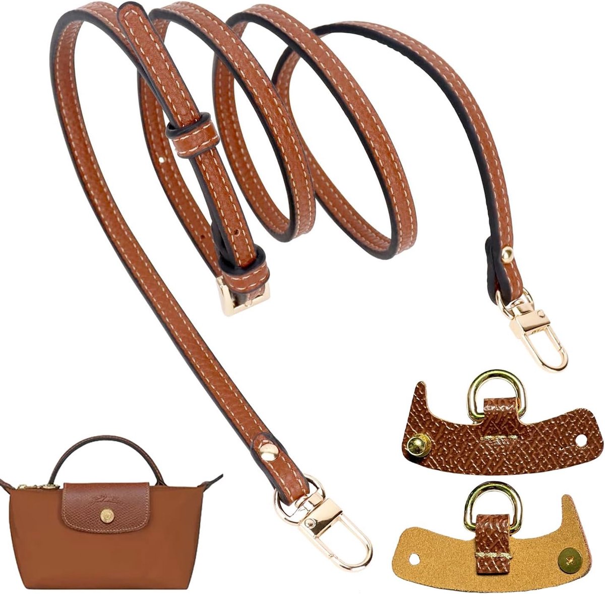 Schouderriem voor longchamp tas dames, verstelbare schouderriem van leer voor mini-zakken, tasriem verlenging (breedte 0,9 cm), beige