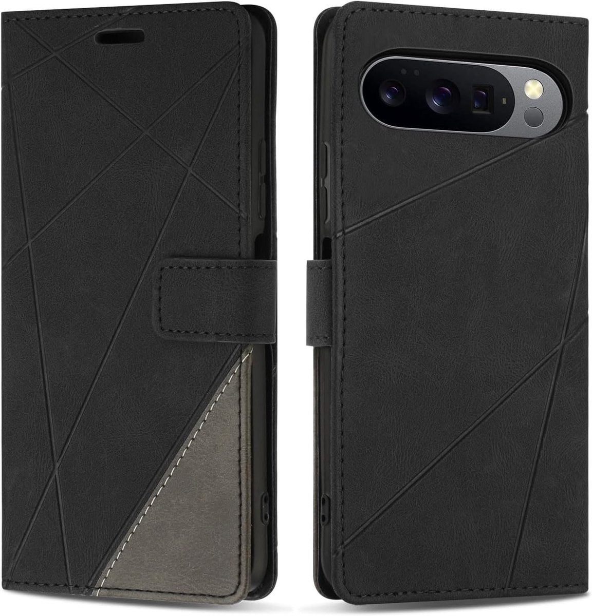Hoesje voor Google Pixel 10 Pro XL, Premium Lederen Portemonnee Beschermhoes Telefoonhoesjes met Kaartenvakken Beschermhoesje voor Google Pixel 10 Pro XL, Zwart