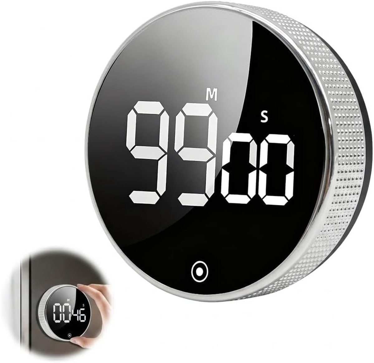 keukentimer, zilver, magnetische timer met helder led-display, aftelstopwatch voor koken, leren, fitness en productiviteit, instelbaar volume