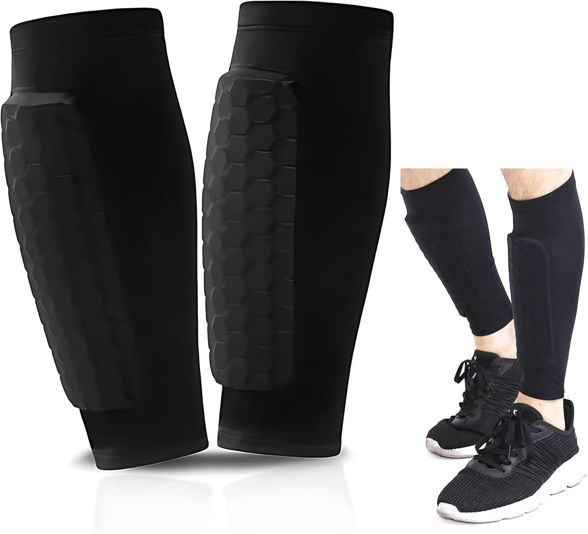 Scheenbeschermers voetbal voor kinderen en volwassenen, stootvaste kuitbeschermers met antislip siliconen, 10 mm EVA-vulling en ademende compressieband voor mannen, tieners
