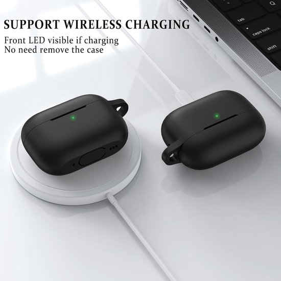 Compatibel met Airpods Pro 2nd / 1st Case, Silicone Protective Case voor Apple Airpods Pro 2e/1st Generation Charging Case met sleutelhanger en Cleaner Pen, voor vrouwen en mannen (zwart) — afbeelding 3