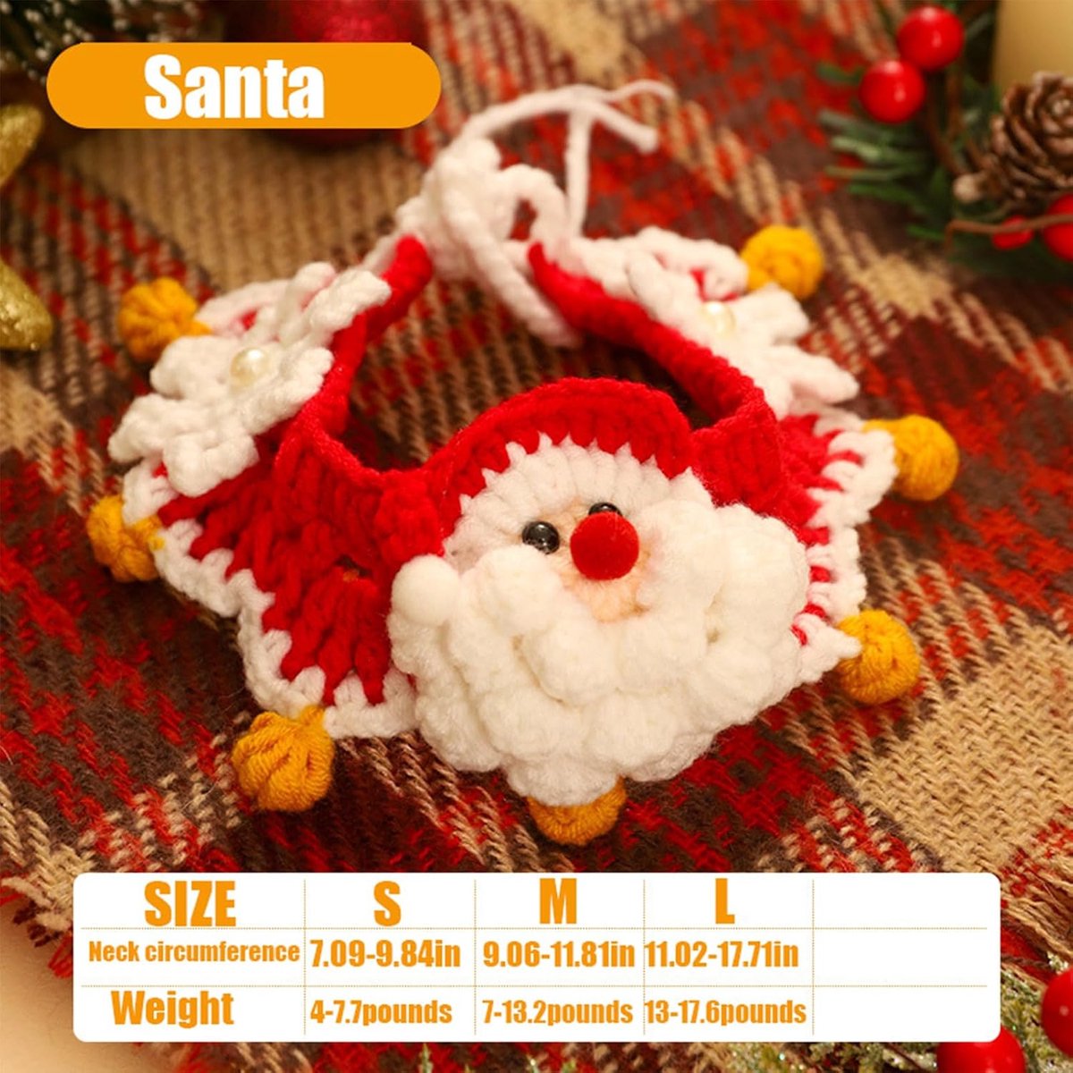 Kersthalsband voor katten en honden, hert, kerstman, sneeuwvlok, huisdieraccessoires voor Kerstmis (M, Santa)