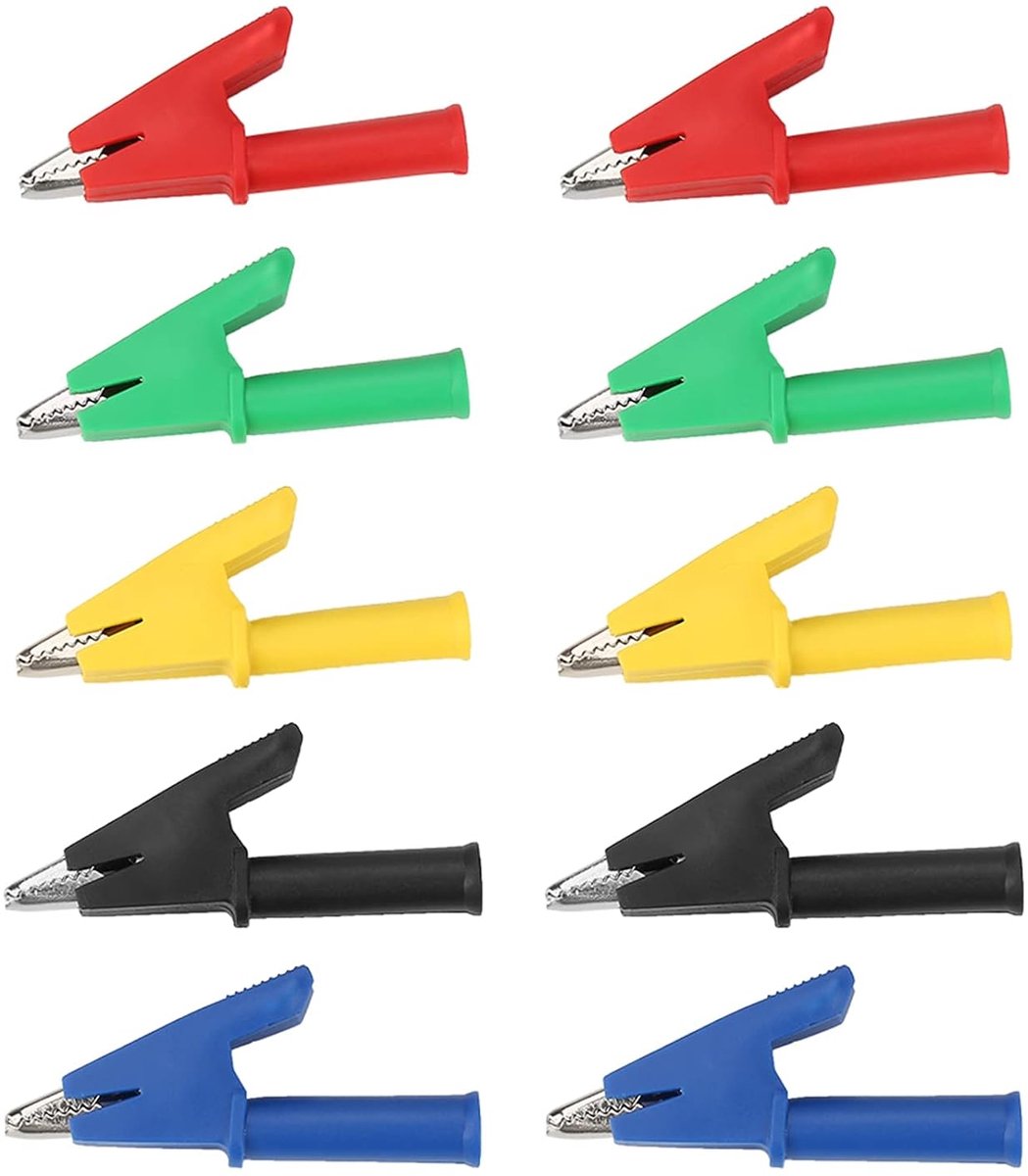Krokodillenklemmen 10 Stuks 5 Kleuren P2002 20A 4mm Geïsoleerde Terminal Met Banaanstekker Koper En PVC Kabeltesten Elektrische Schakelingen voor Laboratorium of Onderwijsgebruik