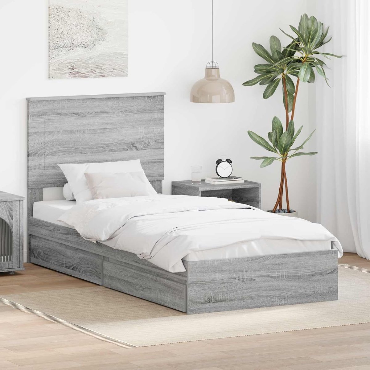 Bewerkt hout Modern minimalistisch hoofdeinde Grijs Sonoma 90x200