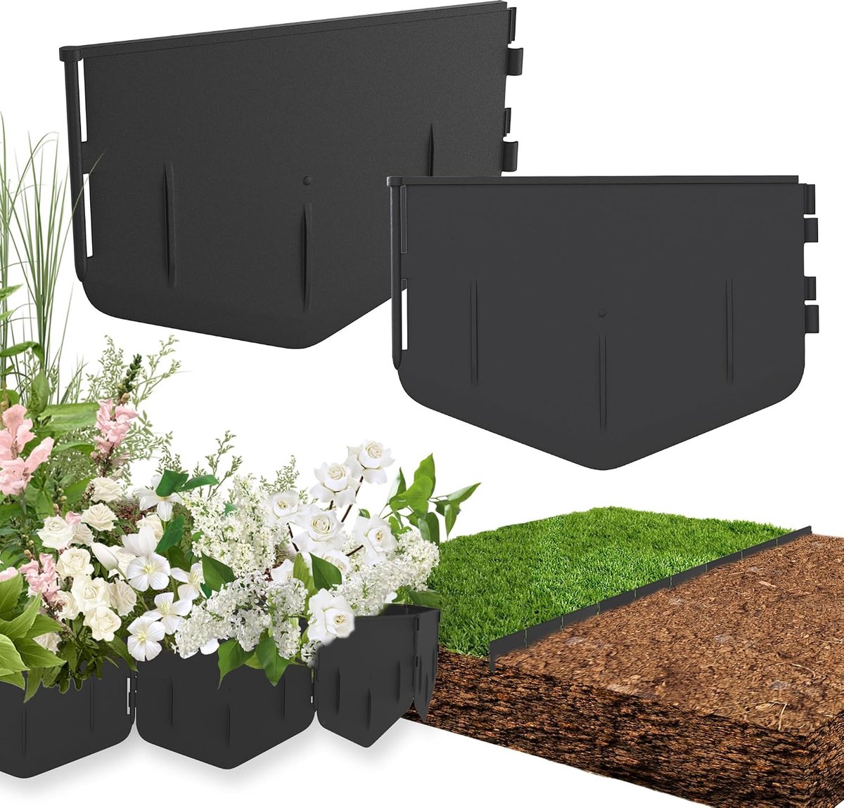 5 hoekige gazonrand van PP-kunststof, weerbestendig, flexibel en zonder graven te monteren, voor gazon/bloembed/paden, 4 m (20 stuks)