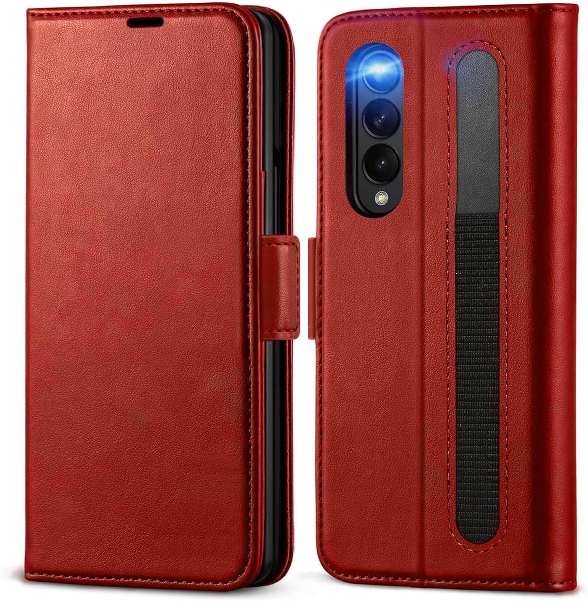Hoes voor mobiele telefoon voor Samsung Galaxy Z Fold 3, 6,1 inch, premium klaphoes, mobiele telefoon flipcase voor Samsung Z Fold 3 5G, bookcase, tas, rood