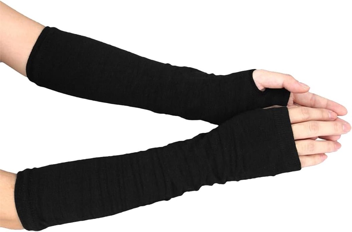 Handschoenen voor de winter, lange elleboog, zwart, gebreid, voor dames en heren, perfect voor de koude winter, ellebooglengte, uniseks, 1 paar