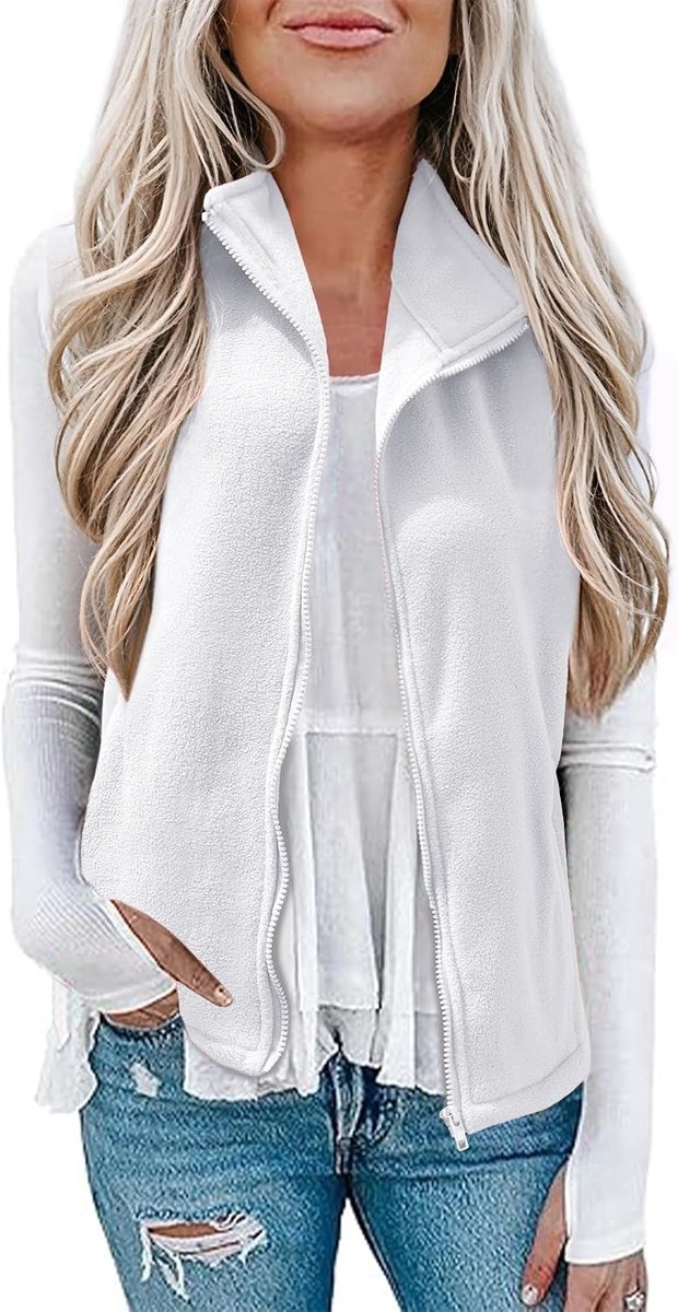 Fleece gilet voor dames, zachte mouwloze jas, bovenkleding, vest, gilet met ritszakken voor lente en herfst