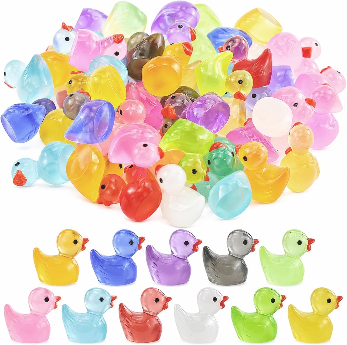 52 stuks mini kleine eenden van kunsthars, kleine miniatuur, plastic kleine eenden, bulk, glow-in-the-dark eendfiguren voor tuin, microlandschap, aquarium, potjes, kleine huizen