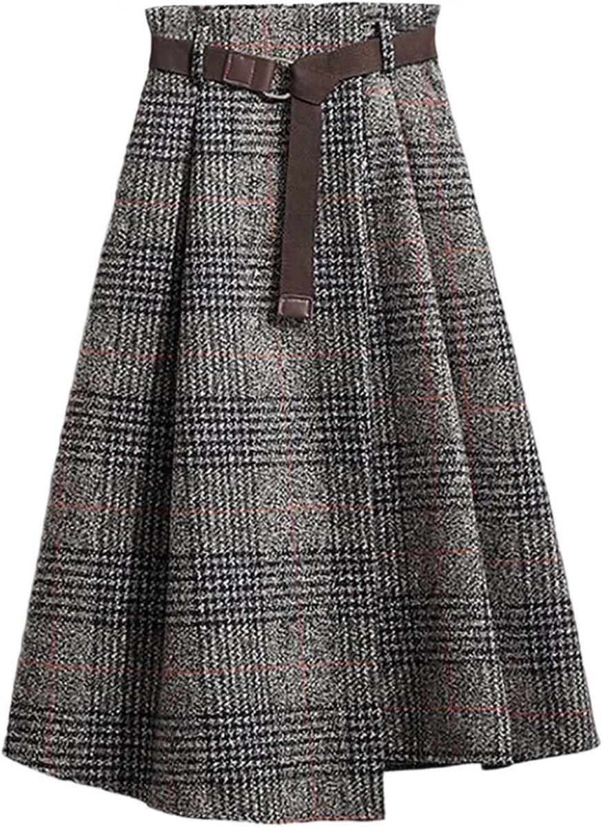 Damesrok, hoge taille, geplooid, uitlopend, trapezium, portemonnee, knopen, ritssluiting, rekbaar, elastisch, gevoerd, effen, modieus, kantoor, avond, werk, dagelijks gebruik, A80
